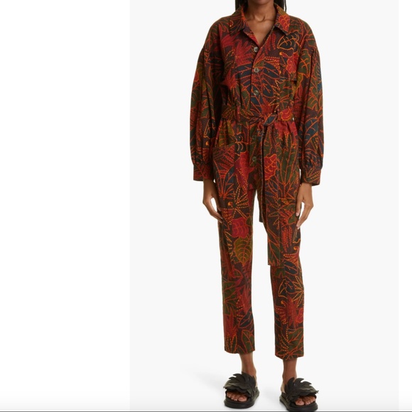 NWT $240 FARM Rio Rainforest Long Sleeve Cotton Jumpsuit in size XS! - Picture 1 of 7